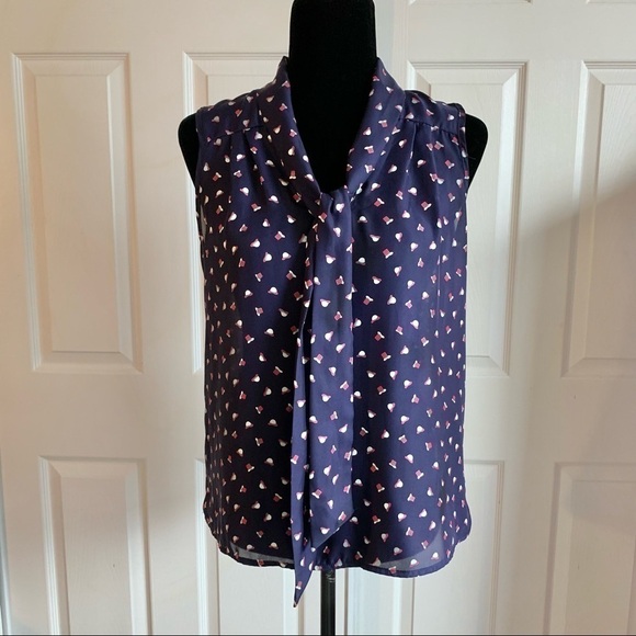 Olivia Moon Navy Blue Hat Print Sleeveless Blouse - Picture 1 of 6